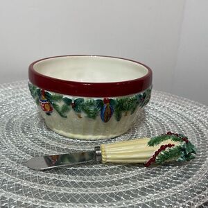 Pfaltzgraff Holiday Garland Dip Bowl and Spreader Set NWOT
